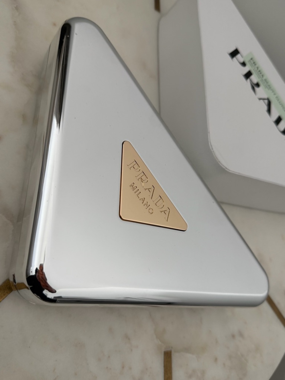 Authentic Prada Metallic Silver Clutch